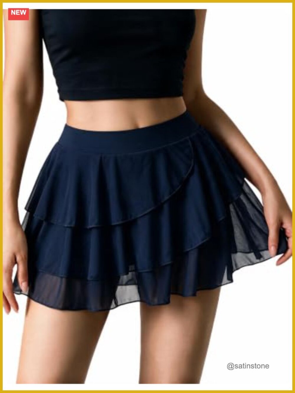Women's Layered Mesh Mini Skirt with Built-in Shorts Ruffle Hem
